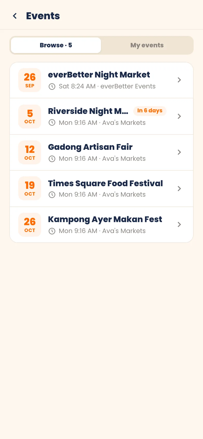 Browse Chup events to join
