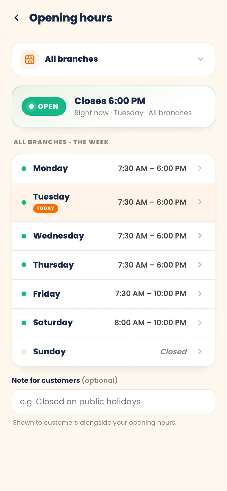 Chup opening hours