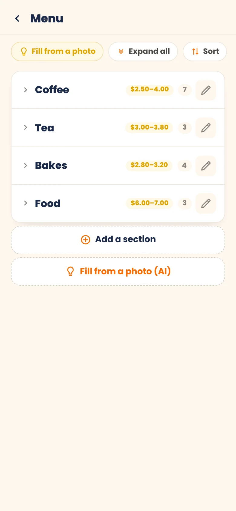 Your Chup café page and menu