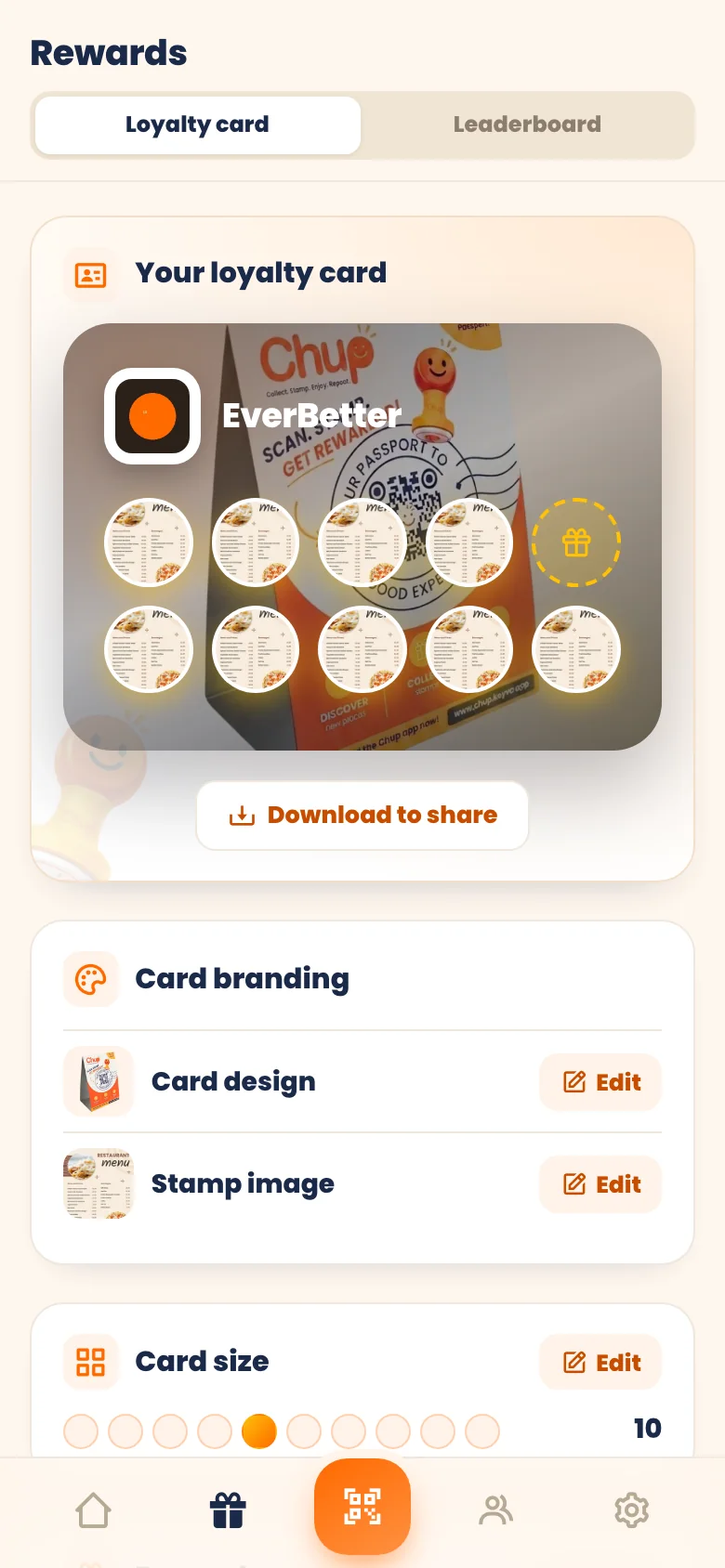 Design your Chup loyalty card and reward
