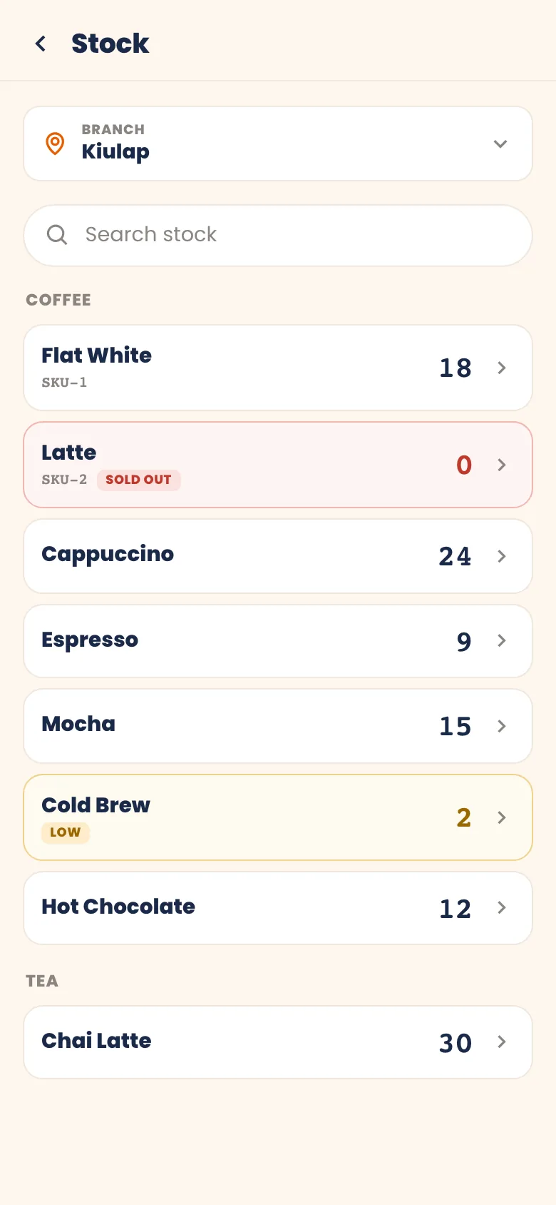 Inventory in Chup Pro